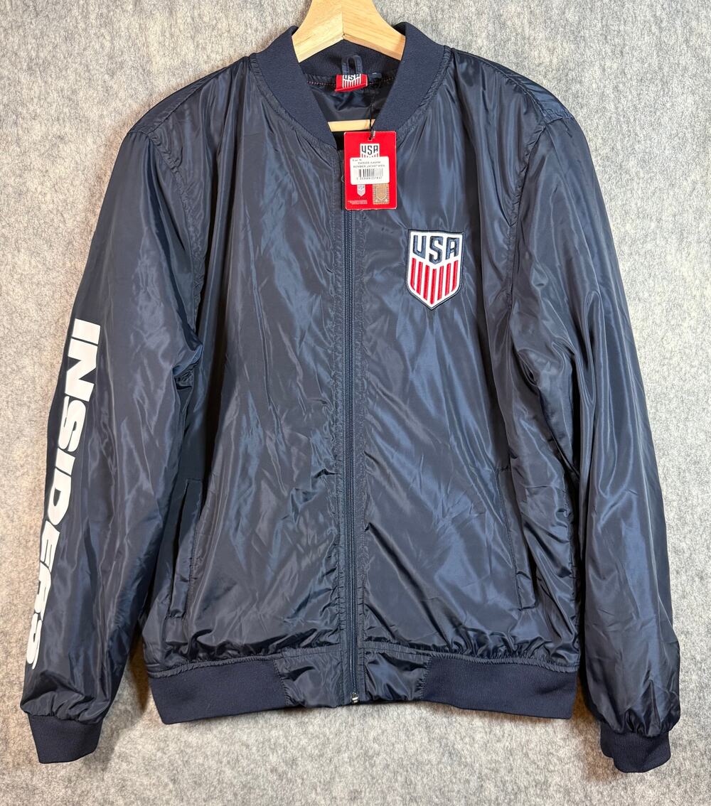 US Soccer VIP Insiders Mens Embroidered USA Blue Medium Bomber Jacket - NWT